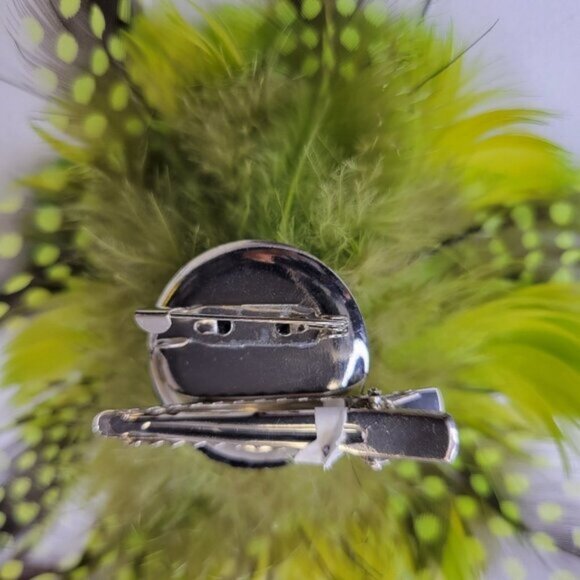 GREEN Feather Fascinator Polka Dot Feathers Floral Hair Clip Floral Brooch